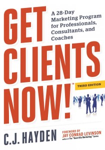 Graphic image of the cover of the Get Clients Now book