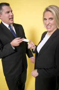 Bad Networking between two people exchanging business cards