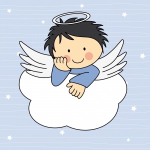 Cartoon angel sitting on a cloud, waiting